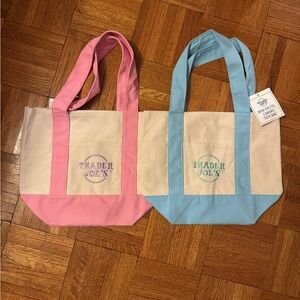 SOLDDDD - Trader Joe’s Pink and Blue Mini Canvas Tote Bags